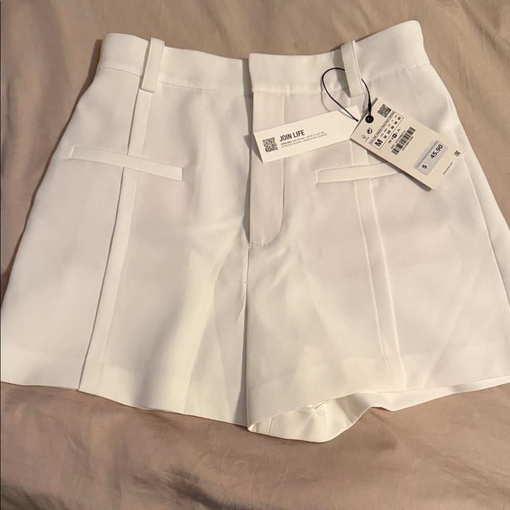 Zara High Waist White Women's Shorts